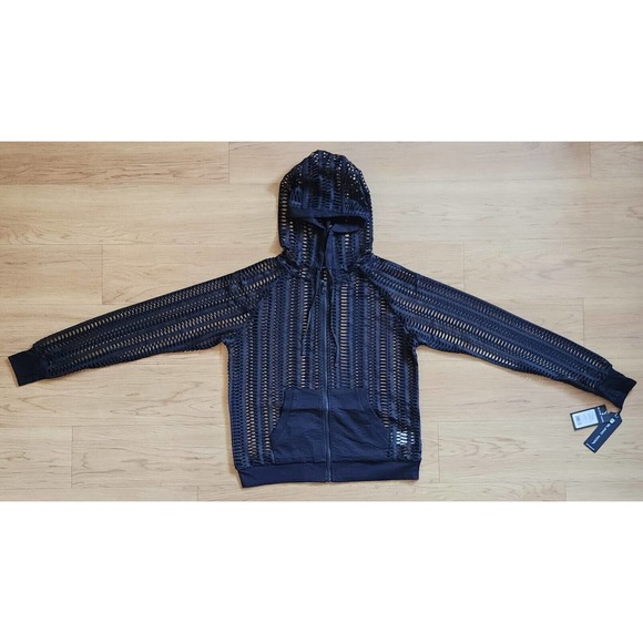 Blanc Noir Linear Mesh Front Zip Hoodie Jacket Black Women's Size Small NWT $119 - Picture 1 of 9
